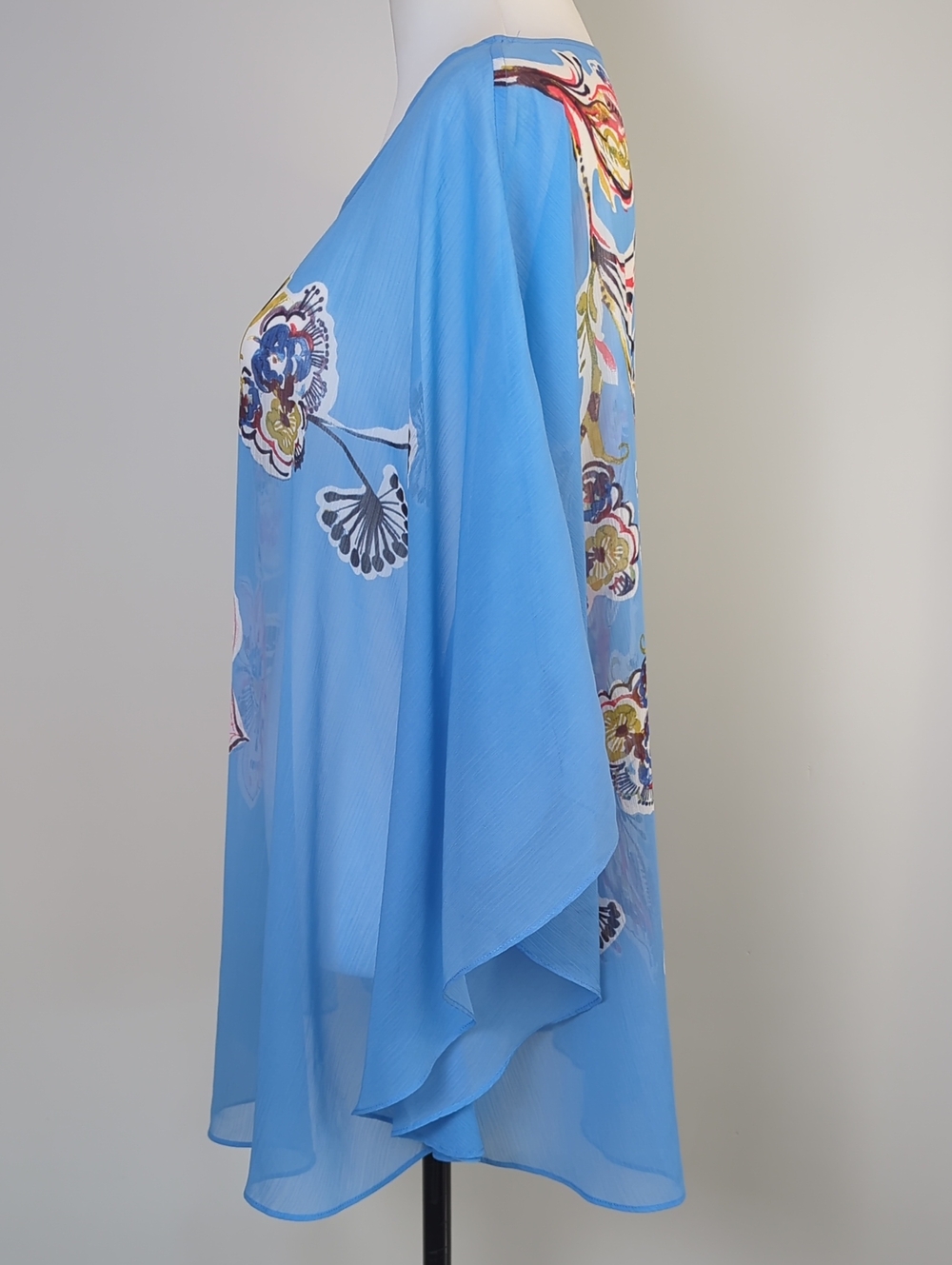 Chico's Watercolor Floral Sheer Poncho Blouse Top Sky Blue L XL - Picture 9 of 14